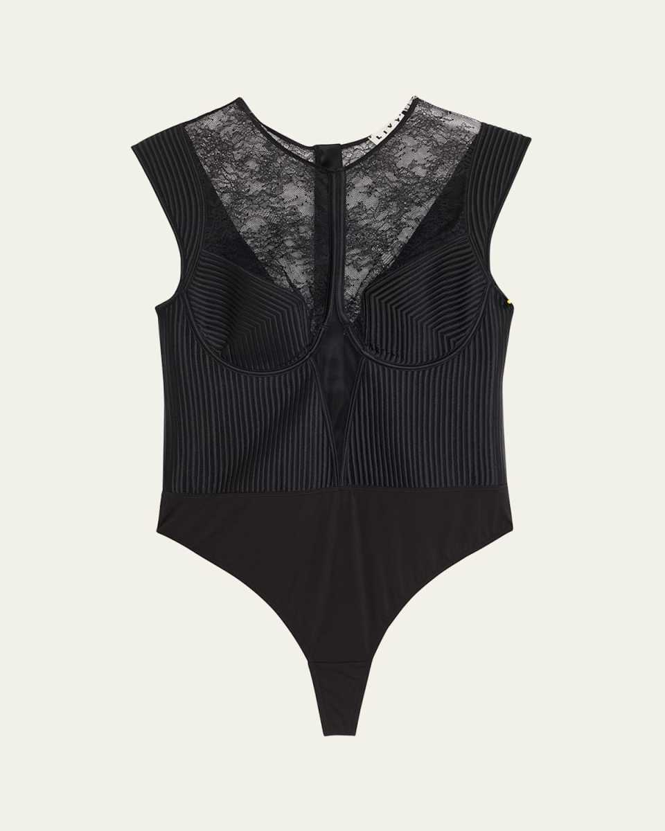 Palace Quilted Satin & Floral Lace Bodysuit